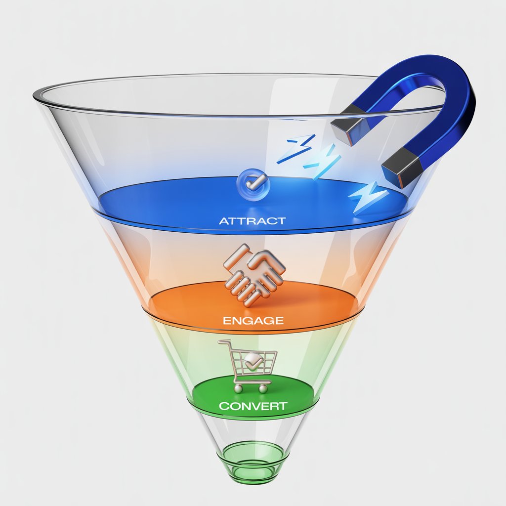 Infographic explaining what is digital marketing through a strategic marketing funnel.